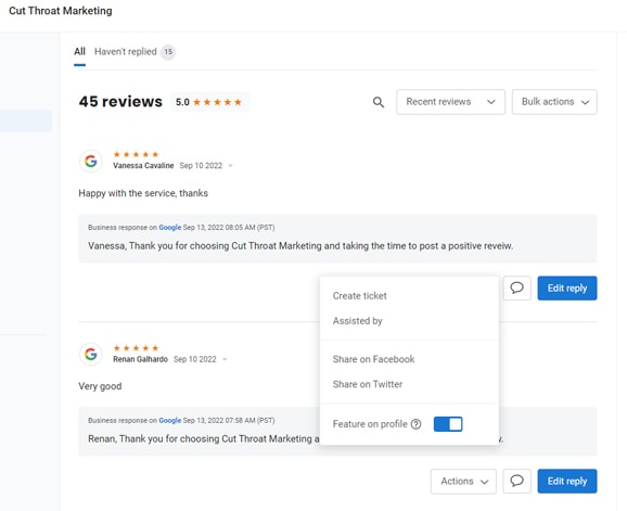 Cut Throat Marketing customer review on Birdeye