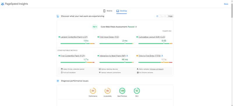 Speed test for your website can help loading times on all devices