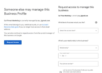 Clicking Own this business? button request access to profile page