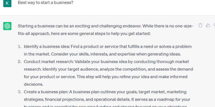 ai-inconsistency-example1 Asking "Best way to start a business?"
