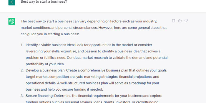 ai-inconsistency-example2 Asking "Best way to start a business?"
