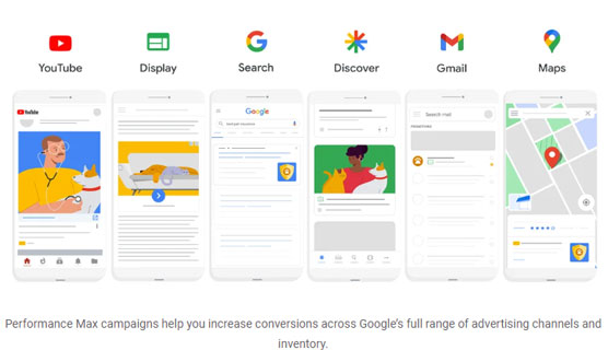 performance-max-google-ad-campaigns Screenshot of Google's Performance Max full range of advertising channels