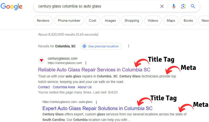 Screenshot showing a websites editor to edit Title and Meta