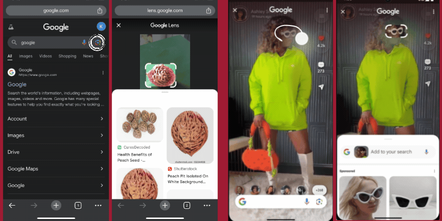google-lens-androids-cirlce-search-ai-benefits- screenshots of Google lens and the Circle Search on new android devices.