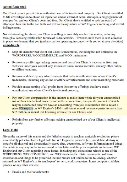 wordpress-automattics-cease-and-desist-letter-wp-engine a screenshot of a google search resulting in an AI Overview
